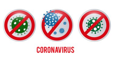 Coronavirus Covid-19 ikonu, karantina biyolojik tehlike işareti. Romanlar Coronavirus Bakteri Kavramlarını durdurur. Tehlikeli Alarm Coronavirüs Salgını.