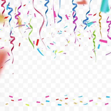Renkli Parlak Konfeti Şeffaf Arkaplanda izole edildi. Tatil dekoratif Düşen Parlak Konfeti. Vektör İllüstrasyonu