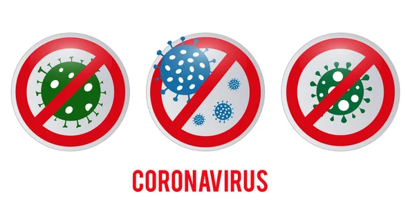 Hentikan Coronavirus Covid-19 ikon, Karantina tanda biohazard. Novel berhenti Coronavirus Bacteria Concepts. Wabah Coronavirus Peringatan Berbahaya. - Stok Vektor