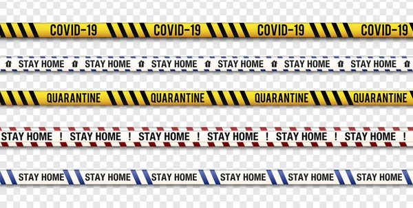 Bandes de quarantaine, bordure du coronavirus. Ensemble de rayures de coronavirus d'avertissement. Isolé sur fond transparent. — Image vectorielle