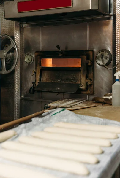 Raw Dough Bread Baking Wood Oven Traditional Bakery Concept — Stock Photo, Image