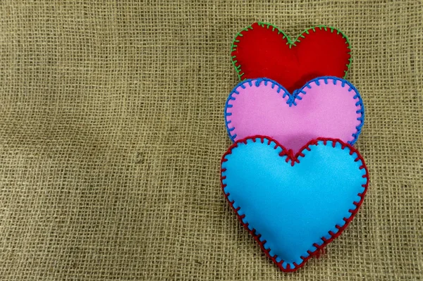 Valentine Day Template Handmade Red Pink Blue Foam Sheet Stitched — Stock Photo, Image