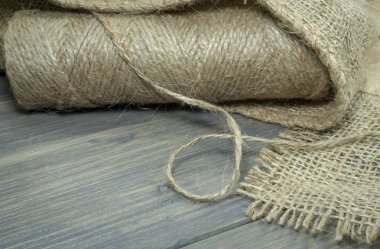 Jute twine, sackcloth fabric in close-up