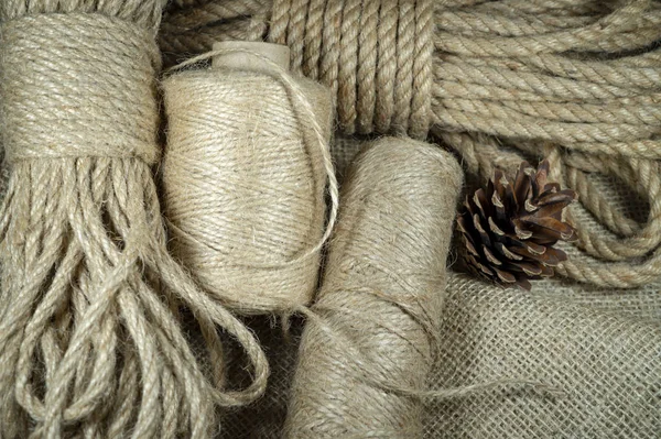 Jute twine, sackcloth fabric in close-up — Stock Photo, Image