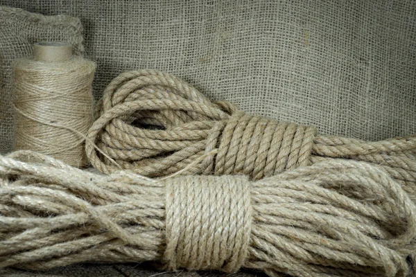 Джут бечевка, мешковина ткань крупным планом Стоковое Фото