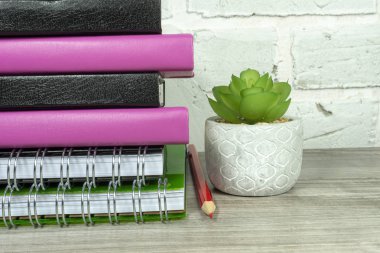 Kitap yığınıyla okul konseptine geri dön