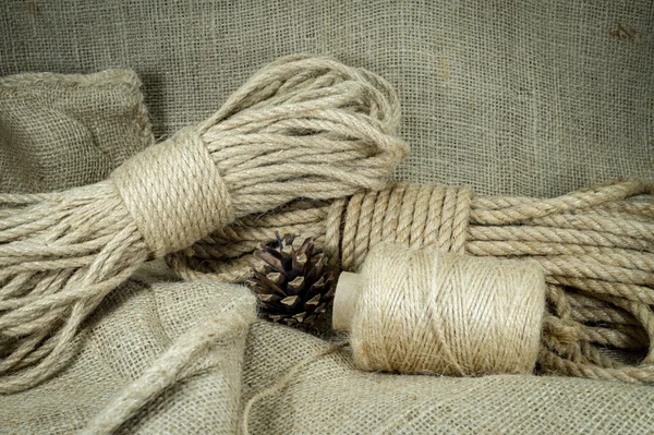Sznurek juty, tkanina worze w zbliżenie — Zdjęcie stockowe