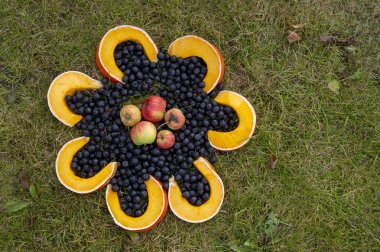 Taze böğürtlen ve balkabağı dilimleri çiçek açıyor