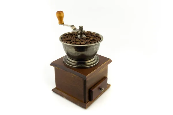 Retro Coffee Grinder Coffee Beans Isolated White Background Stock Photo