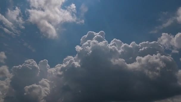 Tijdsverloop: pluizige witte wolken zweven door de lucht. — Stockvideo