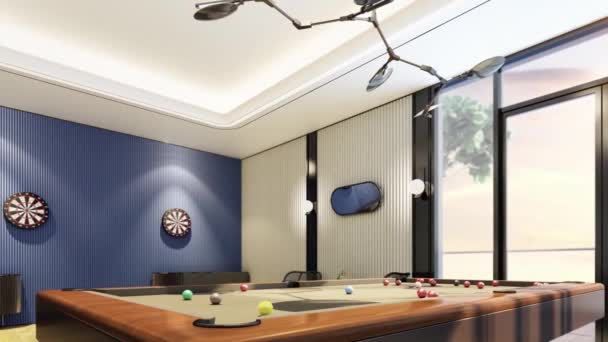 Animation Rolling Balls Pool Table Billiard Room — Stock Video