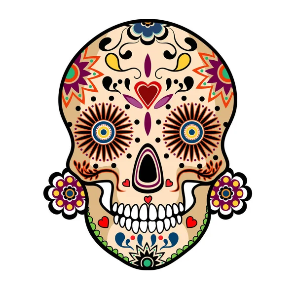 Crâne Mexicain Avec Ornement Floral — Image vectorielle