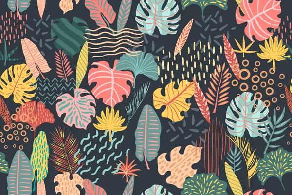 Nahtloses Muster Aus Abstrakten Tropischen Blättern — Stockvektor
