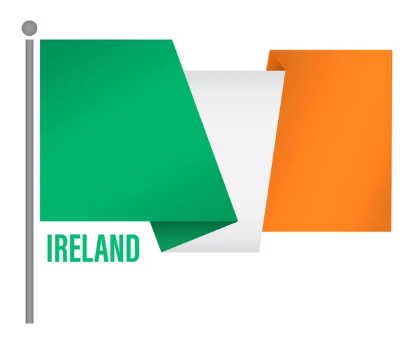 Флаг Ирландии Флагштоке Изолирован Белом Фоне — стоковый вектор