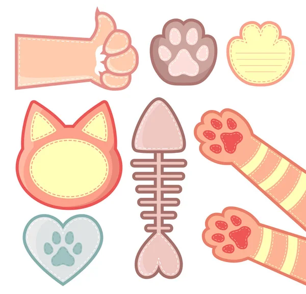 Cat Paws Footprints Head Stickers Vector Set White Background — Stock Vector