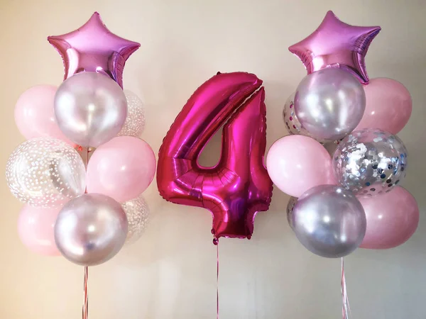 Uma Composição Suave Balões Cores Rosa Prata Bem Como Uma — Fotografia de Stock