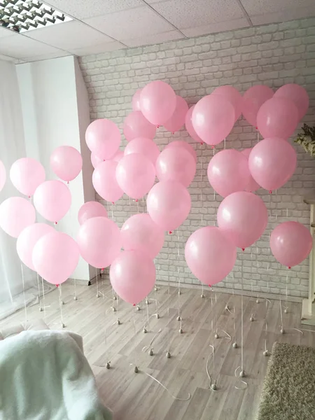 Uma Bela Sala Decorada Com Balões Hélio Cores Rosa Design — Fotografia de Stock