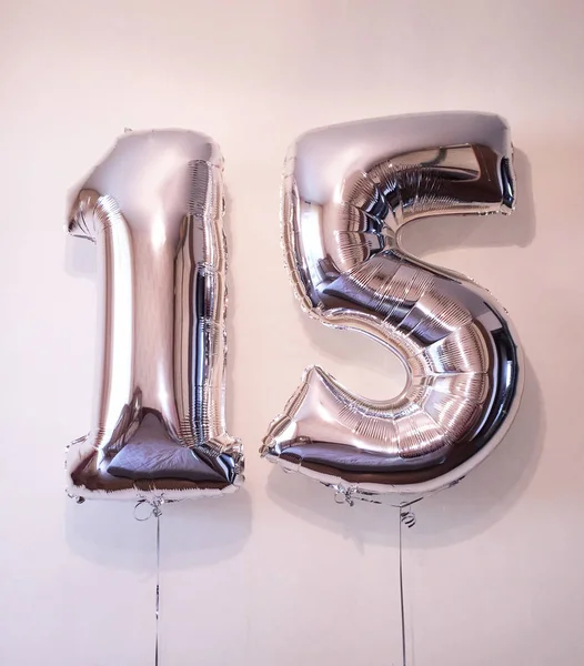 Nummer Helium Ballonger Folie Stor Gåva För Femton — Stockfoto