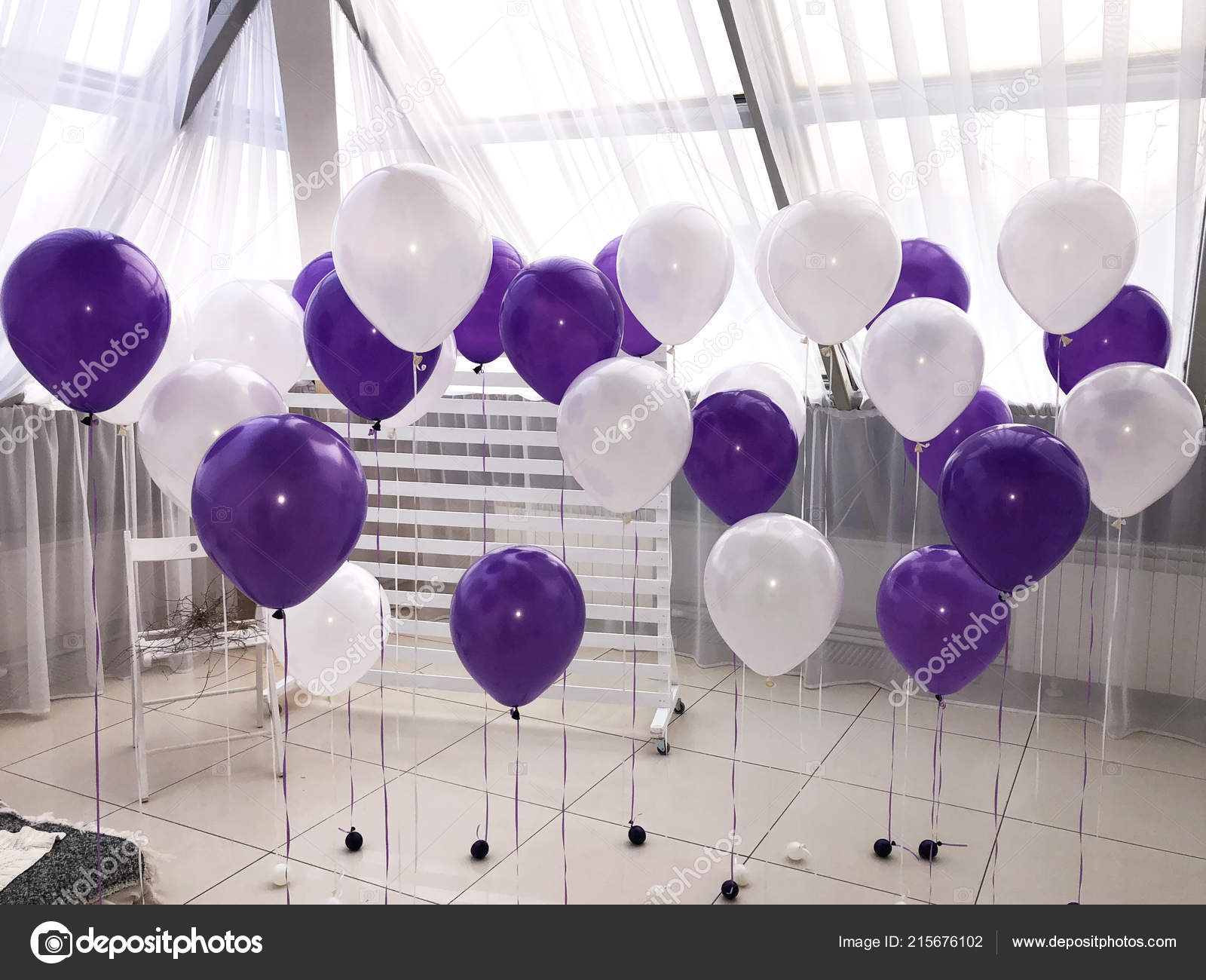 Beautiful Room Decorated Helium Balloons Purple White Colors