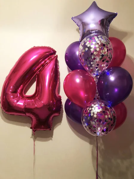 Zeer Mooie Sappige Lichte Zachte Samenstelling Van Ballonnen Vier Fuchsia — Stockfoto