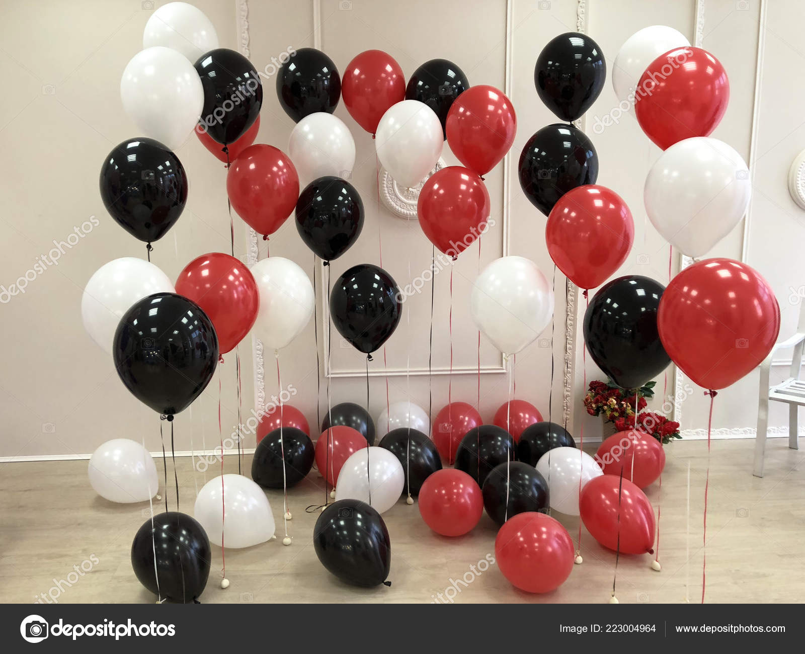 Composition Helium Balloons White Room Decorated Photo Stock Photo by ©Evgenstock 223004964