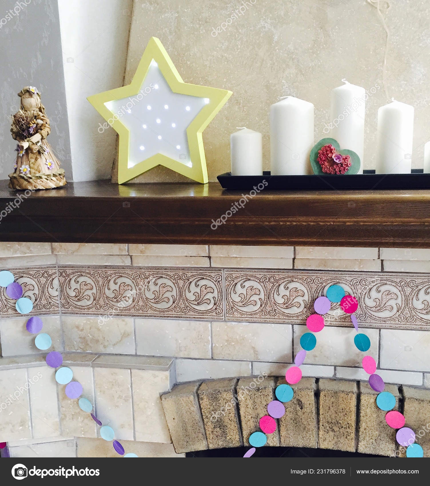 Fireplace Decorated Decorative Facing Tiles Which Yellow Star