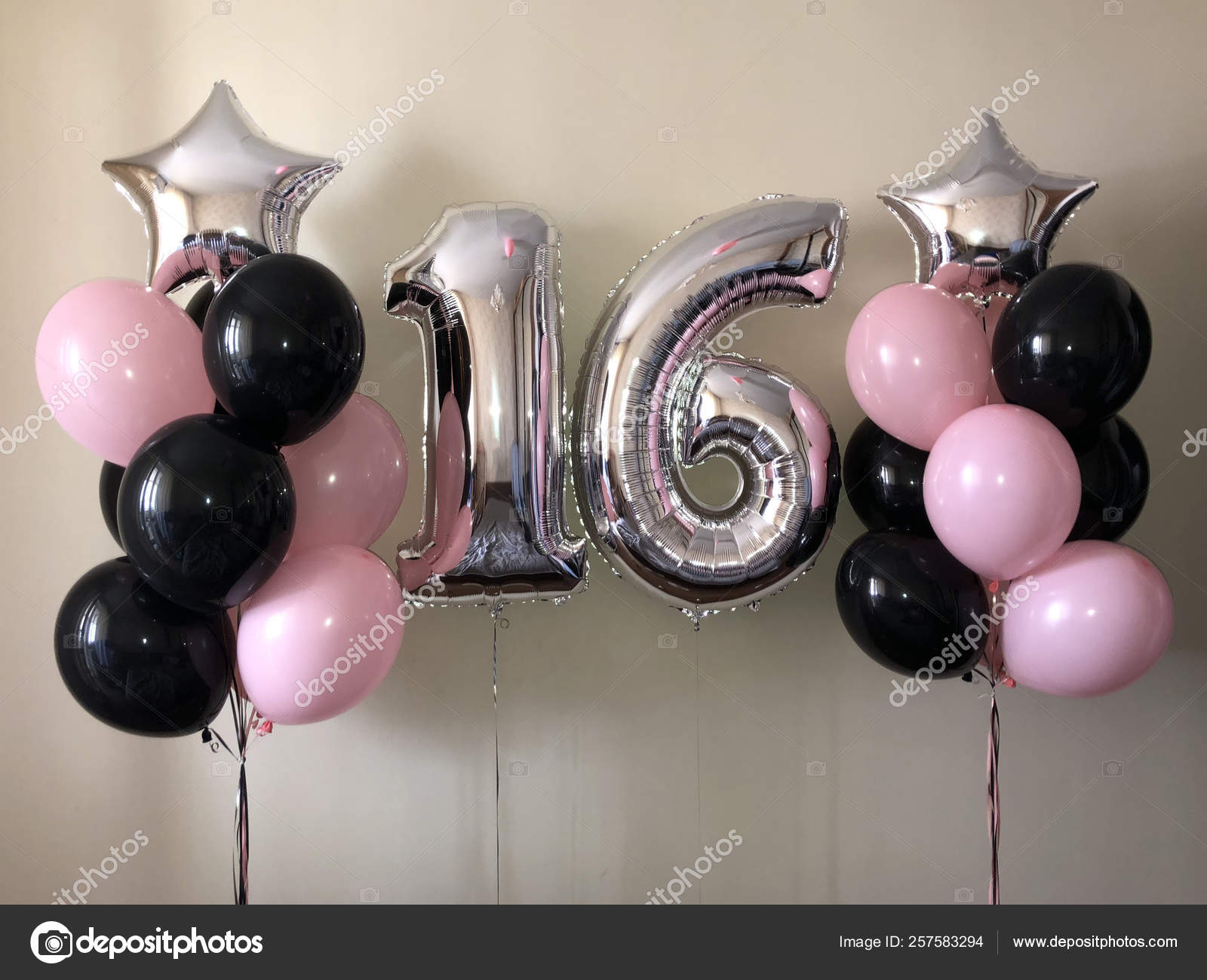 Composition Helium Balloons Black Pink Well Silver Star Large