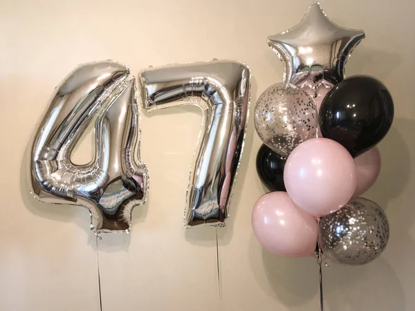 Sammansättning Helium Bollar Delikat Rosa Svart Silver Färg Bollar Med — Stockfoto