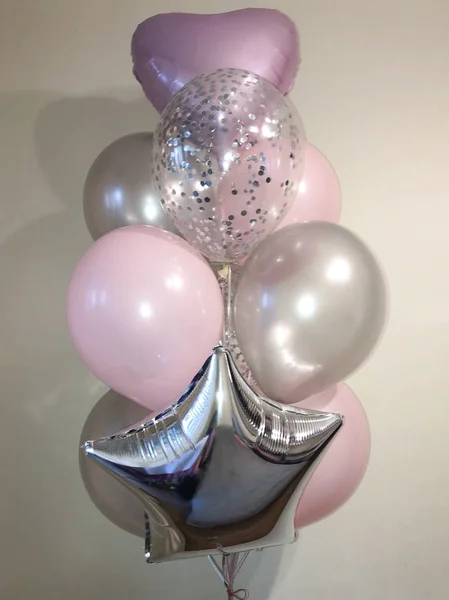 Une Composition Choisie Parmi Des Ballons Hélium Rose Argent Des — Photo