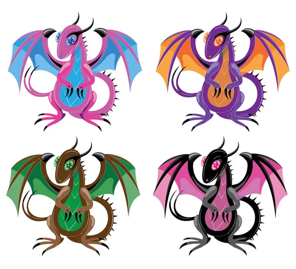 Little Dark Fiery Lizards Wings — Stock Vector