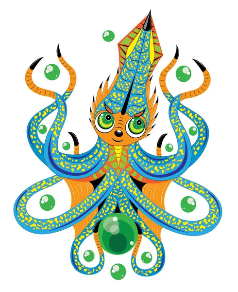 Kleine Octopus Groene Bubbels — Stockvector