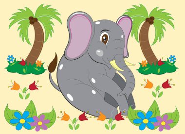 Küçük fil çiçek glade üzerinde oturur