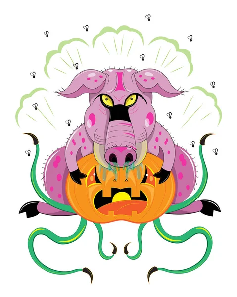 Cerdo Rosa Come Calabaza — Vector de stock