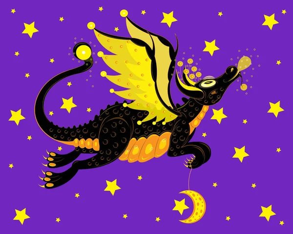 Dragon Noir Transfère Lune — Image vectorielle