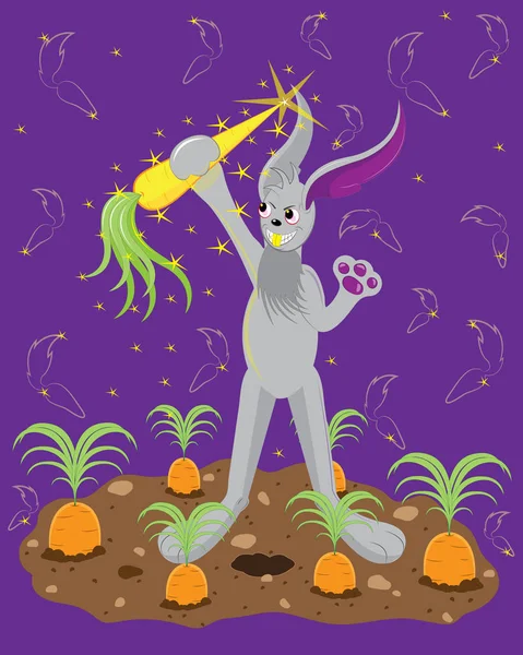 Conejo Afortunado Con Zanahoria Dorada — Archivo Imágenes Vectoriales
