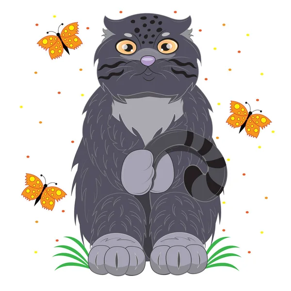 草原の謙虚な灰色の猫 — ストックベクタ