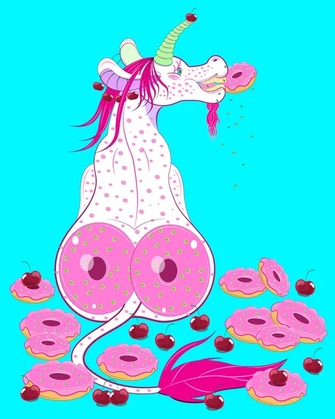 Unicorn Tatlı Diş Yiyor Donut Stok Vektör