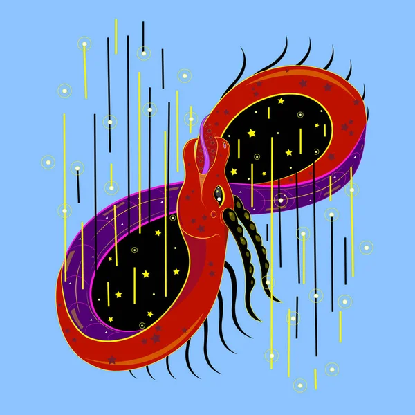 Rode Kosmische Slang Verslindt Zijn Staart — Stockvector