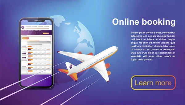 Online rezervasyon seyahat uçuşlar. Online bilet satın almak. İş uçuşlar dünya çapında. Web sayfası, afiş, tanıtım, sosyal medya için kavram. Vektör çizim.