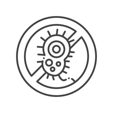 Bakteri alerjisi hattı siyah simgesi. Anti bakteri sembolü ve koruma enfeksiyonu. Web sayfası, mobil uygulama, düğme, logo için oturum açın. Vektör izole eleman. Kullanılabilir kontur.