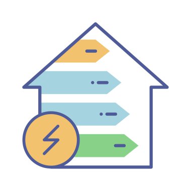 Ev enerji verimliliği hattı renk simgesi. Akıllı eko ev geliştirme işareti. Alternatif enerji vektör piktogramı. Çevre dostu. Yeşil teknoloji sembolü. Web sayfası, uygulama, promosyon için imzalayın. Kullanılabilir kontur.