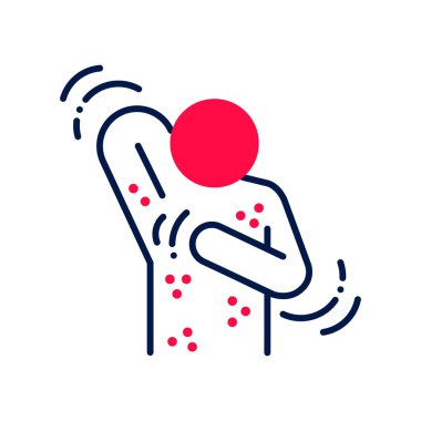 Alerji belirtileri çizgi renk simgesi. Deri döküntüsü. Dermatolojik hastalıklar. Vücutta kaşıntılı lekeler.