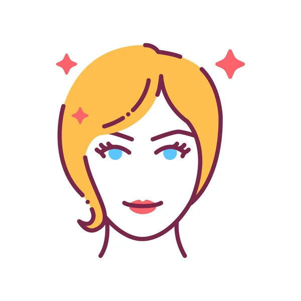 Belles femmes face à la mode coiffure couleur ligne icône. Avatar fille blonde. Pictogramme pour page web, application mobile, promo . — Image vectorielle