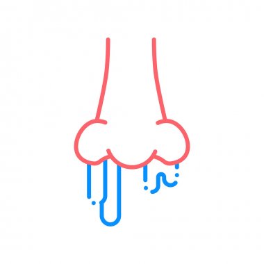 Burun çizgi renk simgesi. Bulaşıcı hastalıklar, soğuk algınlığı, grip. Alerji belirtileri. Web sayfası, mobil uygulama, düğme, logo için oturum açın.