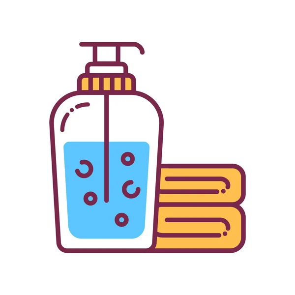 Icône de ligne de couleur gel lavage visage. Savon et serviette. Soins de la peau. SPA, procédures cosmétiques. Pictogramme pour page web, application mobile, promo . — Image vectorielle