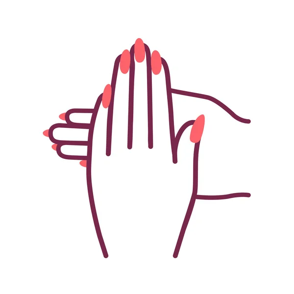 Ręce kobiet z ikoną linii manicure kolor. Obsługa paznokci. Przemysł kosmetyczny. Piktogram dla strony internetowej, promo. — Wektor stockowy