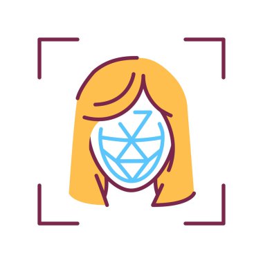 Identification polygonal grid face color line icon. ID and verifying person concept. Biometric security element. Deep face technology. clipart