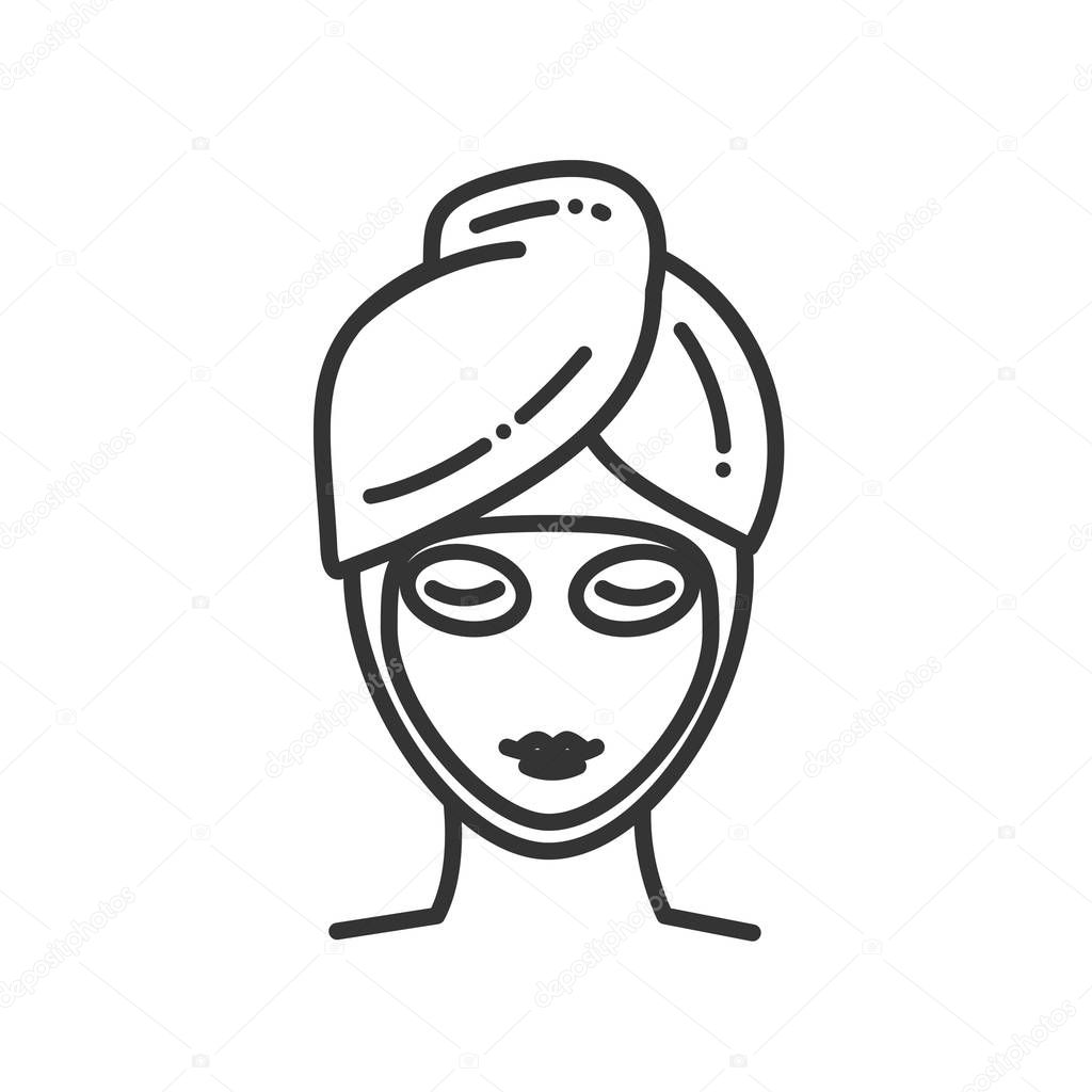 Skin care color line icon. Woman with facial mask sign. SPA, Cosmetic procedures. Pictogram for web page, mobile app, promo. UI UX GUI design element.