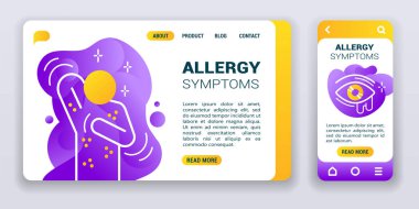 Alerji belirtileri web afiş ve mobil uygulama kiti. Çapraz platform.