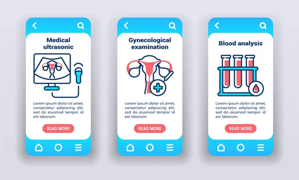 Gynäkologische Untersuchung auf mobilen App-Bildschirmen. — Stockvektor